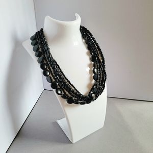 Vintage Premier Designs Black Multistrand Plastic Bead Layered Necklace
